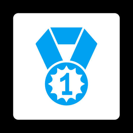 First place icon. Icon style is blue and white colors, flat rounded square button, black background.のイラスト素材
