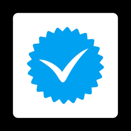 Quality icon. Icon style is blue and white colors, flat rounded square button, black background.のイラスト素材