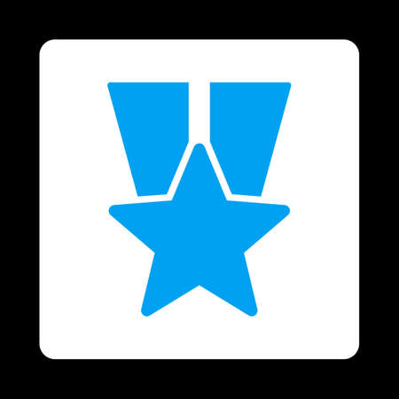 Star medal icon. Icon style is blue and white colors, flat rounded square button, black background.のイラスト素材