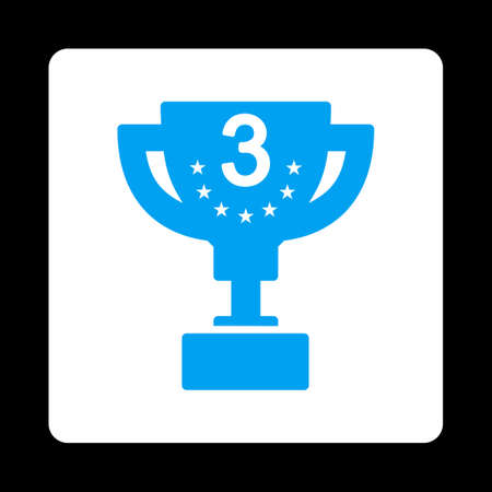 Third prize icon. Icon style is blue and white colors, flat rounded square button, black background.のイラスト素材