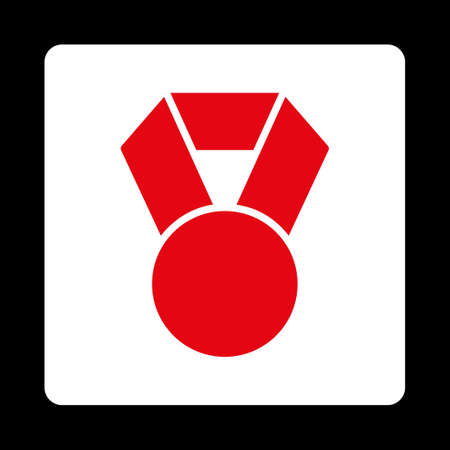 Achievement icon from Award Buttons OverColor Set. Icon style is red and white colors, flat rounded square button, black background.の写真素材