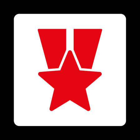 Star medal icon from Award Buttons OverColor Set. Icon style is red and white colors, flat rounded square button, black background.の写真素材