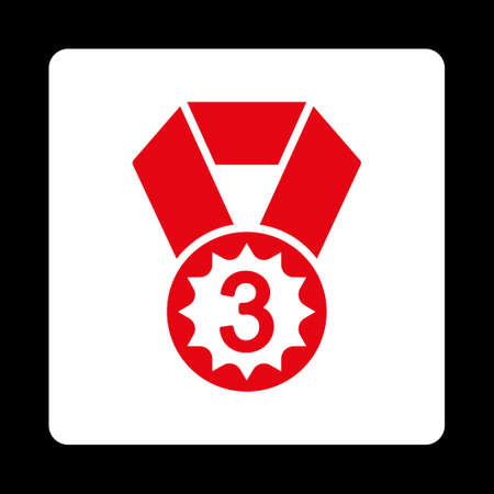 Third place icon from Award Buttons OverColor Set. Icon style is red and white colors, flat rounded square button, black background.の写真素材