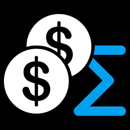 Summary icon. This flat raster symbol uses blue and white colors, rounded angles, and isolated on a black background.の写真素材