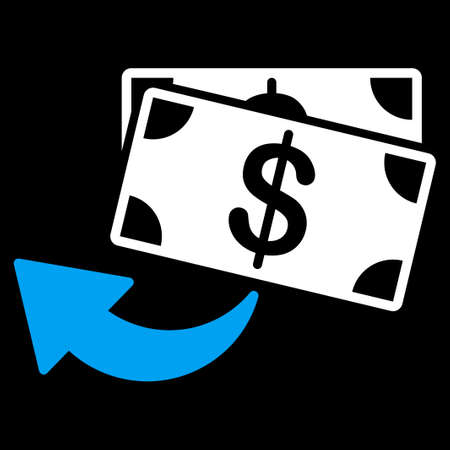 Cashback icon. This flat raster symbol uses blue and white colors, rounded angles, and isolated on a black background.の写真素材