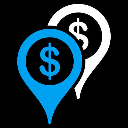Bank places icon. This flat vector symbol uses blue and white colors, rounded angles, and isolated on a black background.のイラスト素材