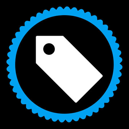 Tag round stamp icon. This flat vector symbol is drawn with blue and white colors on a black background.のイラスト素材