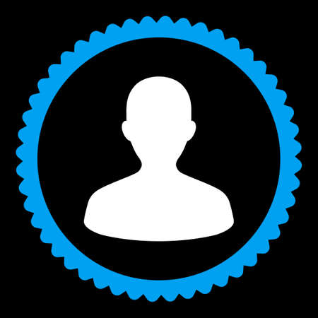 User round stamp icon. This flat vector symbol is drawn with blue and white colors on a black background.のイラスト素材