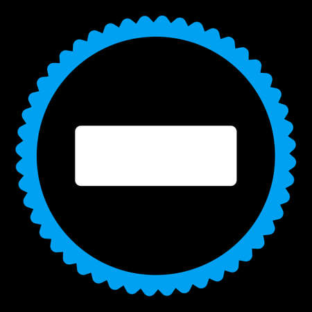 Minus round stamp icon. This flat vector symbol is drawn with blue and white colors on a black background.のイラスト素材