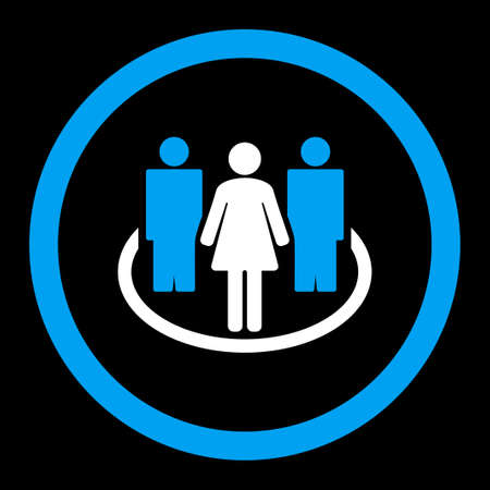 Society glyph icon. This rounded flat symbol is drawn with blue and white colors on a black background.の写真素材