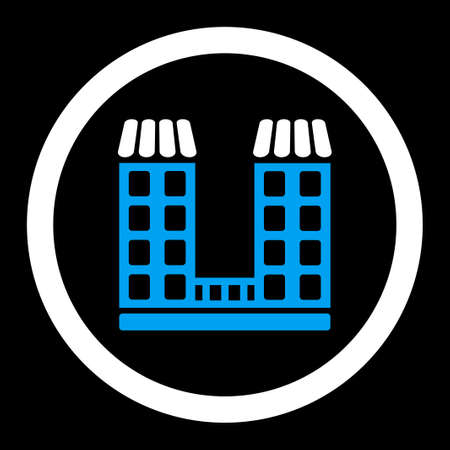 Company raster icon. This flat rounded symbol uses blue and white colors and isolated on a black background.の写真素材