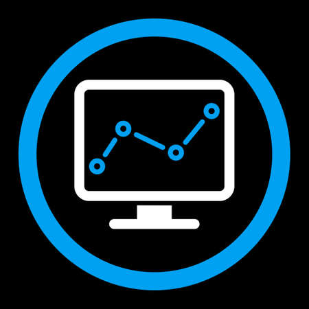 Monitoring vector icon. This flat rounded symbol uses blue and white colors and isolated on a black background.のイラスト素材