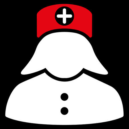 Nurse glyph icon. Style is bicolor flat symbol, red and white colors, rounded angles, black background.の写真素材