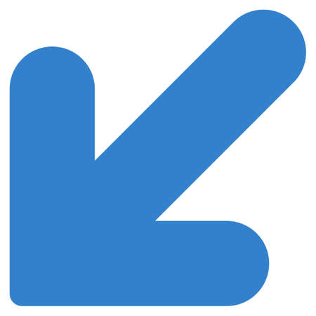 Arrow Down Left icon from Primitive Set. This isolated flat symbol is drawn with cobalt color on a white background, angles are rounded.の写真素材