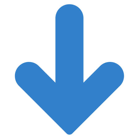 Arrow Down icon from Primitive Set. This isolated flat symbol is drawn with cobalt color on a white background, angles are rounded.の写真素材