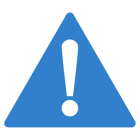 Warning icon from Primitive Set. This isolated flat symbol is drawn with cobalt color on a white background, angles are rounded.の写真素材