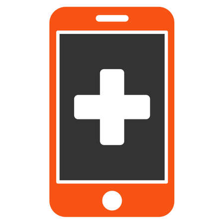 Mobile Medicine glyph icon. Style is bicolor flat symbol, orange and gray colors, rounded angles, white background.の写真素材