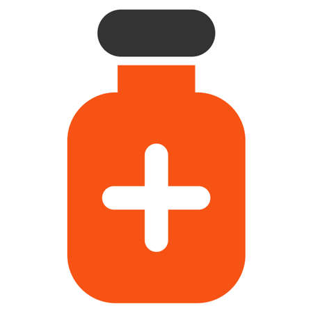 Medication Vial glyph icon. Style is bicolor flat symbol, orange and gray colors, rounded angles, white background.の写真素材