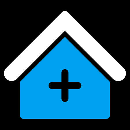 Clinic vector icon. Style is bicolor flat symbol, blue and white colors, rounded angles, black background.のイラスト素材