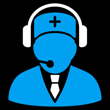 Emergency Operator vector icon. Style is bicolor flat symbol, blue and white colors, rounded angles, black background.のイラスト素材