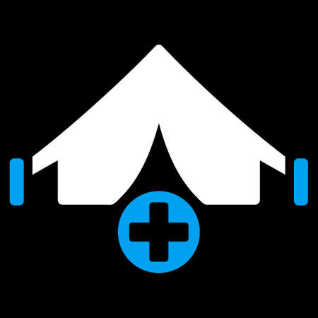 Field Hospital vector icon. Style is bicolor flat symbol, blue and white colors, rounded angles, black background.のイラスト素材