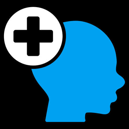 Head Treatment vector icon. Style is bicolor flat symbol, blue and white colors, rounded angles, black background.のイラスト素材