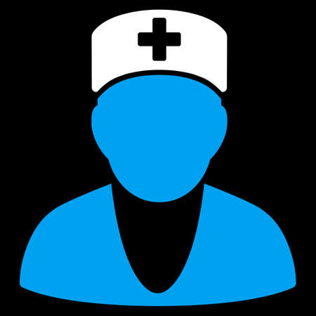 Medic vector icon. Style is bicolor flat symbol, blue and white colors, rounded angles, black background.のイラスト素材