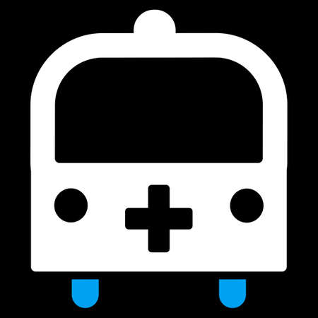 Medical Bus vector icon. Style is bicolor flat symbol, blue and white colors, rounded angles, black background.のイラスト素材