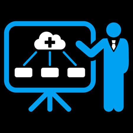 Health Care Report vector icon. Style is bicolor flat symbol, blue and white colors, rounded angles, black background.のイラスト素材
