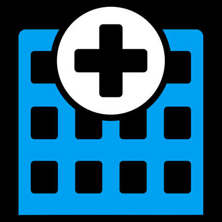 Hospital vector icon. Style is bicolor flat symbol, blue and white colors, rounded angles, black background.のイラスト素材