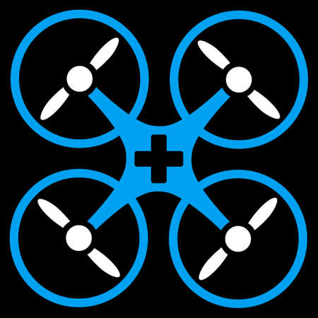 Medical Drone vector icon. Style is bicolor flat symbol, blue and white colors, rounded angles, black background.のイラスト素材
