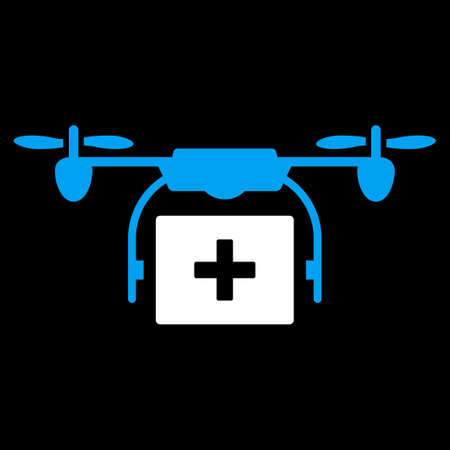 Medical Drone Shipment vector icon. Style is bicolor flat symbol, blue and white colors, rounded angles, black background.のイラスト素材