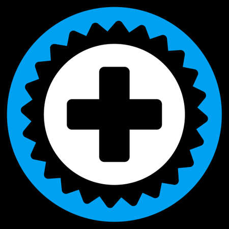 Medical Stamp vector icon. Style is bicolor flat symbol, blue and white colors, rounded angles, black background.のイラスト素材