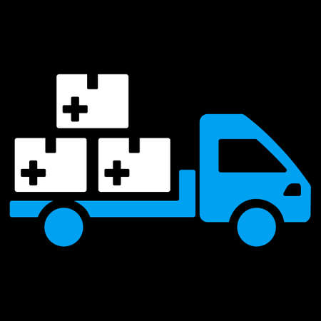 Medication Delivery vector icon. Style is bicolor flat symbol, blue and white colors, rounded angles, black background.のイラスト素材