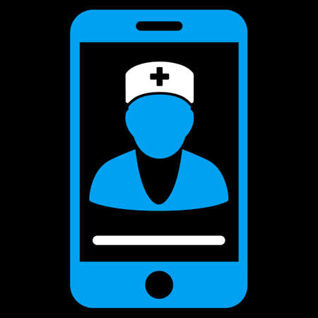 Mobile Doctor vector icon. Style is bicolor flat symbol, blue and white colors, rounded angles, black background.のイラスト素材