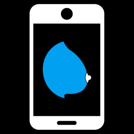 Mobile Erotic Tit vector icon. Style is bicolor flat symbol, blue and white colors, rounded angles, black background.のイラスト素材