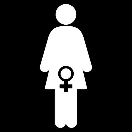 Female Fertility glyph icon. Style is flat symbol, white color, rounded angles, black background.の写真素材