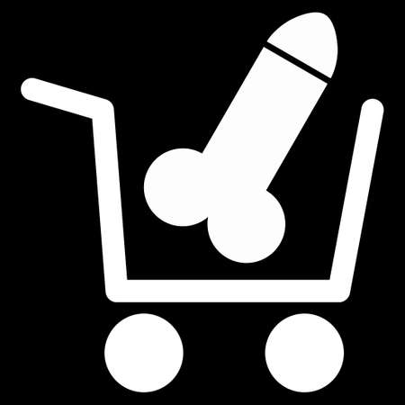 Sex Shopping glyph icon. Style is flat symbol, white color, rounded angles, black background.の写真素材