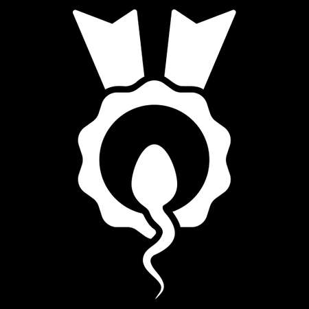 Sperm Winner glyph icon. Style is flat symbol, white color, rounded angles, black background.の写真素材