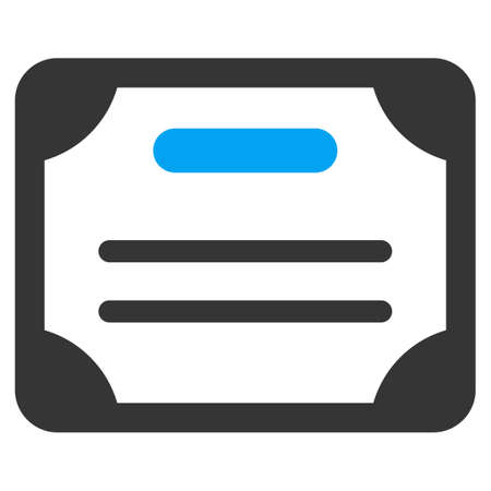 Certificate vector icon. Style is bicolor flat symbol, blue and gray colors, rounded angles, white background.のイラスト素材