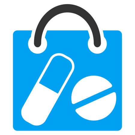 Drugs Shopping Bag vector icon. Style is bicolor flat symbol, blue and gray colors, rounded angles, white background.のイラスト素材