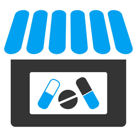 Drugstore vector icon. Style is bicolor flat symbol, blue and gray colors, rounded angles, white background.のイラスト素材
