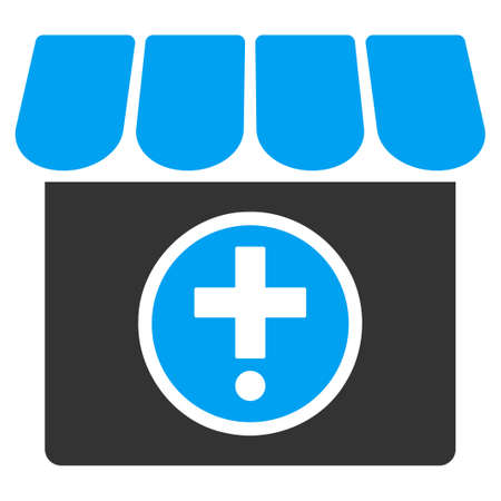 Drugstore vector icon. Style is bicolor flat symbol, blue and gray colors, rounded angles, white background.のイラスト素材