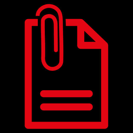 Attach Document raster icon. Style is flat symbol, red color, rounded angles, black background.の写真素材