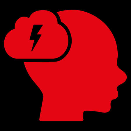 Brainstorm raster icon. Style is flat symbol, red color, rounded angles, black background.の写真素材
