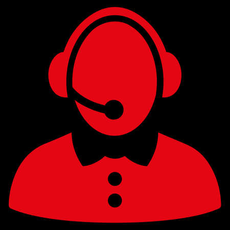 Call Center Woman raster icon. Style is flat symbol, red color, rounded angles, black background.の写真素材