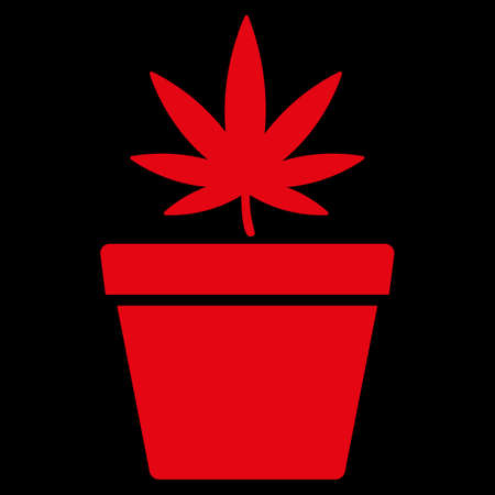 Cannabis Pot raster icon. Style is flat symbol, red color, rounded angles, black background.の写真素材