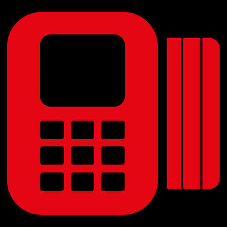 Card Processor raster icon. Style is flat symbol, red color, rounded angles, black background.の写真素材