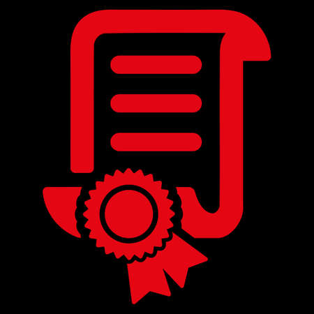 Certified Scroll Document raster icon. Style is flat symbol, red color, rounded angles, black background.の写真素材