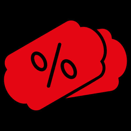 Discount Coupons raster icon. Style is flat symbol, red color, rounded angles, black background.の写真素材